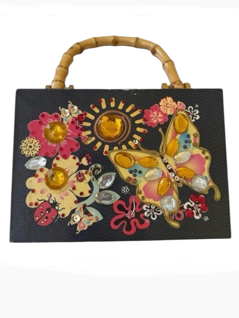 Vintage Butterfly Floral Wood Box Bag
